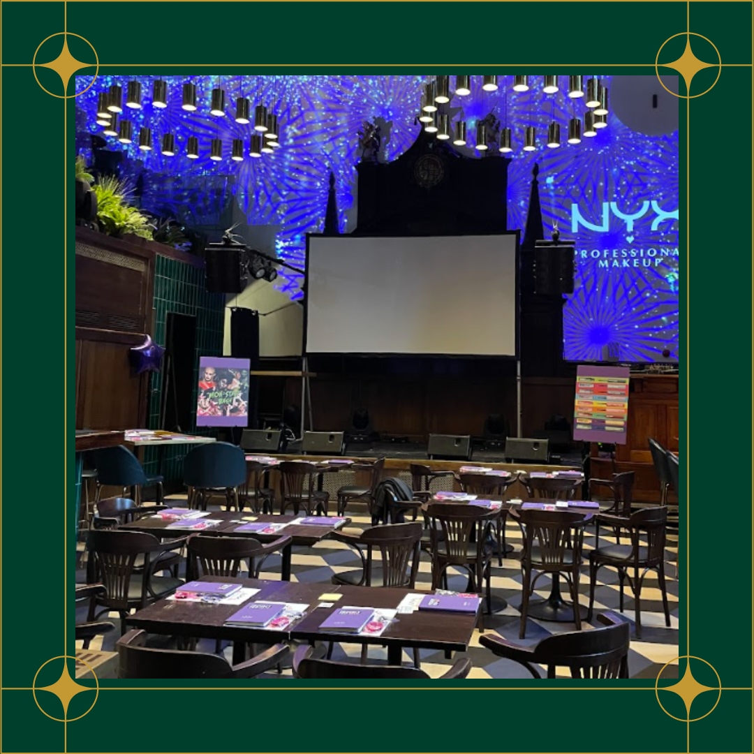 A large room at Amazing Grace London with tables and chairs arranged for private hire